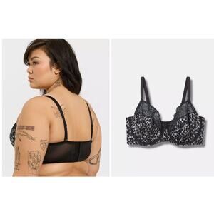 Torrid 46B Full Coverage Unlined Bombshell Lace Straight Back Bra cheetah